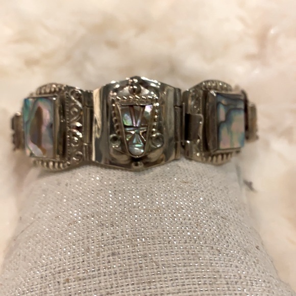 Vintage 925 Sterling Silver Bracelet-Made in Mexico-Abalone Shell - Picture 6 of 15